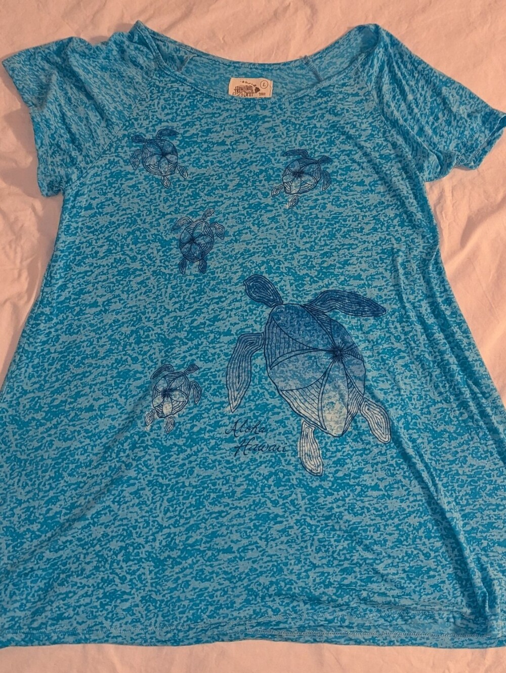 Hawaiian Drift T Shirt Blue Sea Turtles Aloha Hawaii Made In Hawaii Women's L
